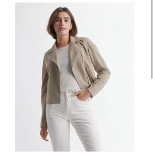 Quince Women's Sand-Tan Suede Motorcycle Jacket Zip Goat Leather Biker Sz L NWT